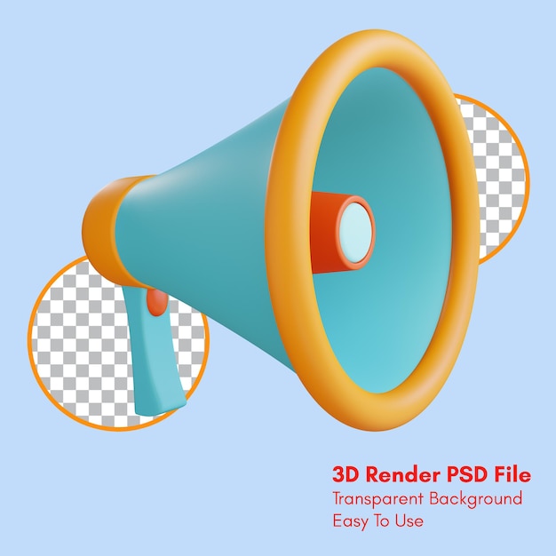 3d render megaphone icon with transparent background