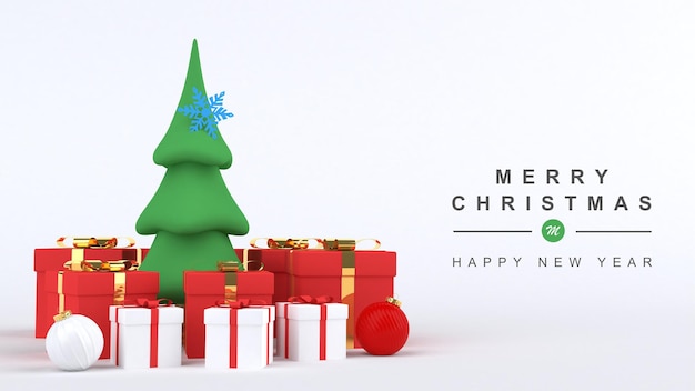 PSD 3d render merry christmas and happy new year