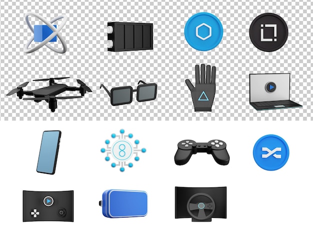 3D Render Of Metaverse Icon Set In Grey And Blue Color