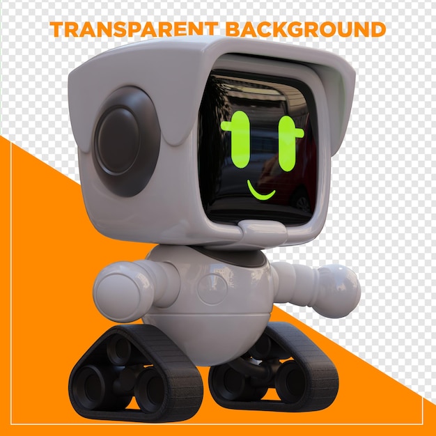 3d render mini robot with transparent background