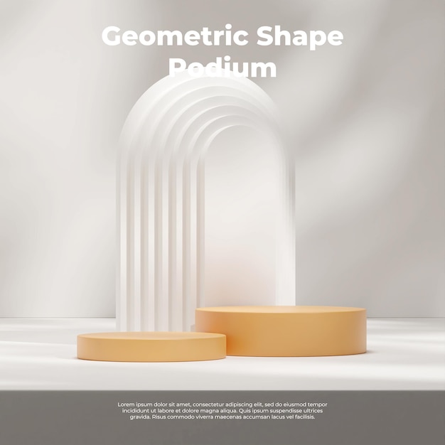 3d render minimal mockup of yellow podium in square with white backdrop and wall