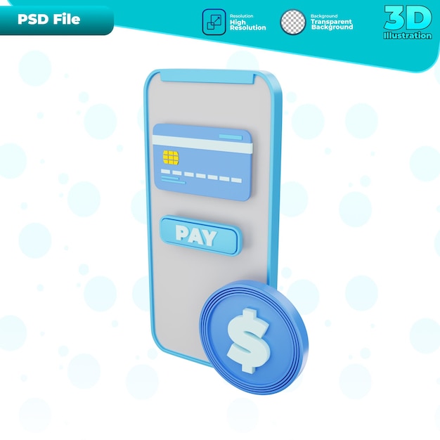 PSD 3d render mobile payment icon illustration