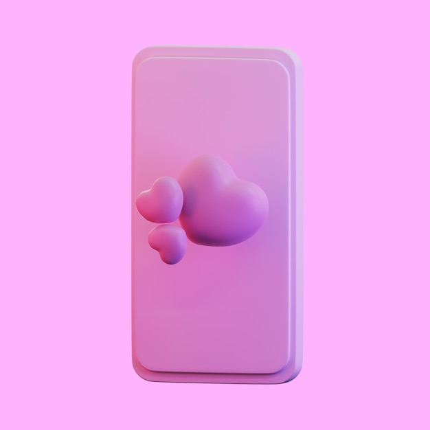 3d render of Mobile phone with heart and love elements.