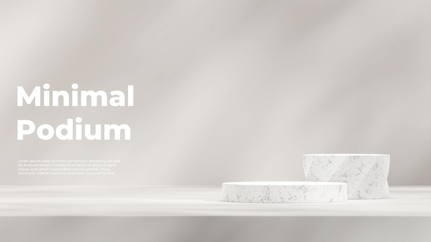 3d render mockup template of marble podium in landscape with white wall and sun shadow