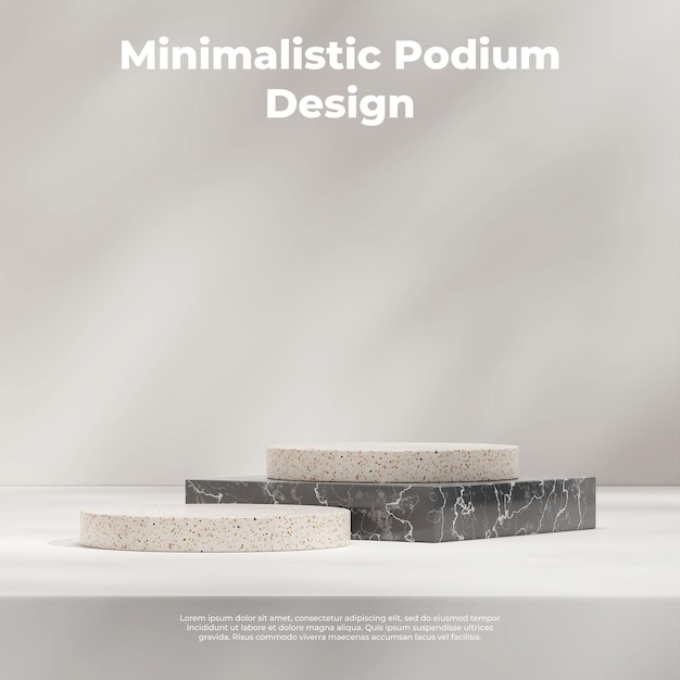 3d render mockup template of marble and terrazzo texture podium in square with shadow on the wall