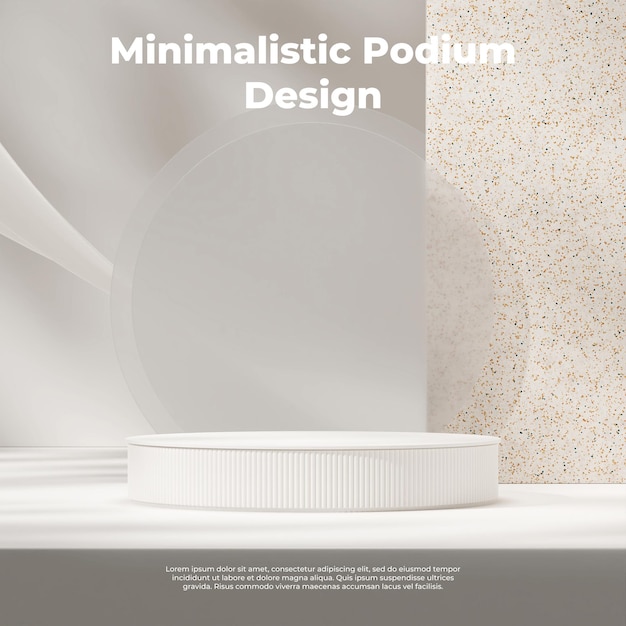 3d render mockup of white podium in square with terrazzo wall and white cloth