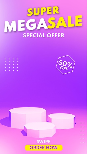 3d render Modern hexagon podium sale for product presentation placement