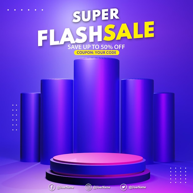 3d render Modern violet podium flash sale display for product presentation placement