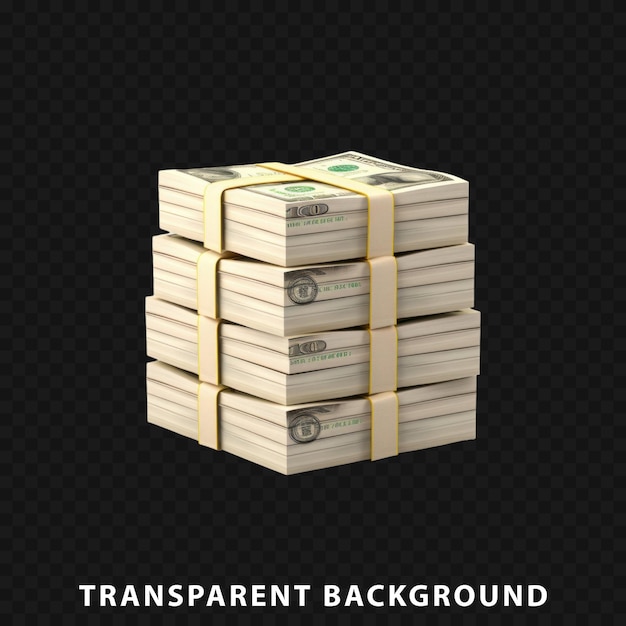 3D Render Money Stack isolated on transparent background