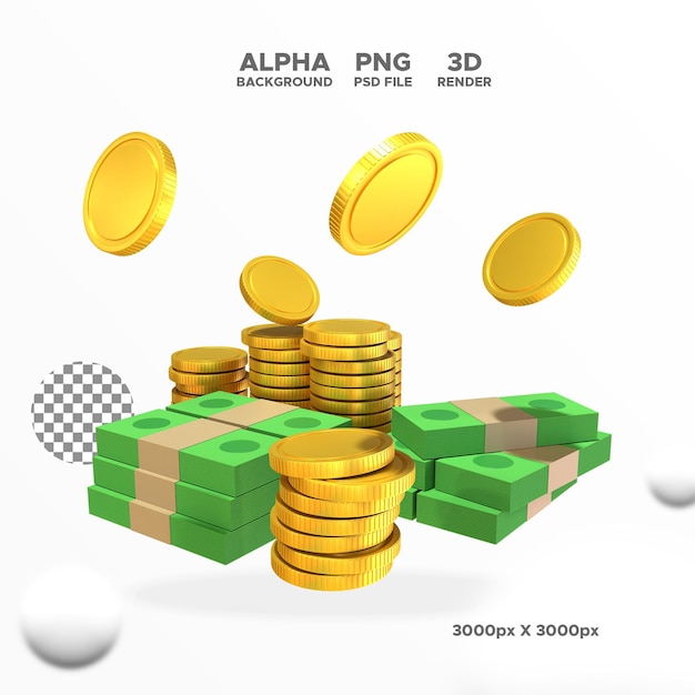 3d render moneys icon for design illustration isolated object