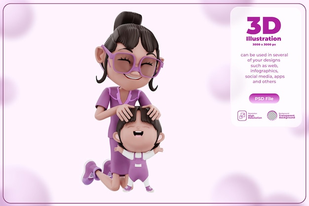 3d Render Mother and Child illustration