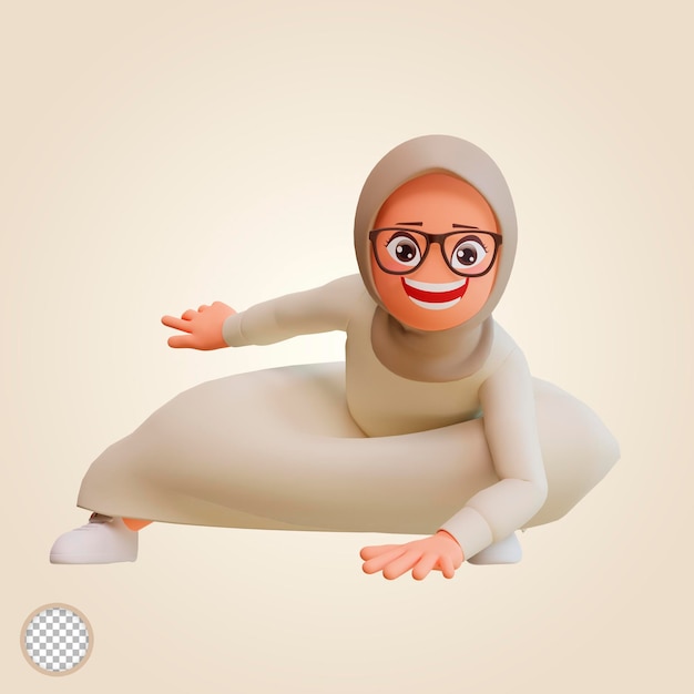 3d render muslim woman super hero landing