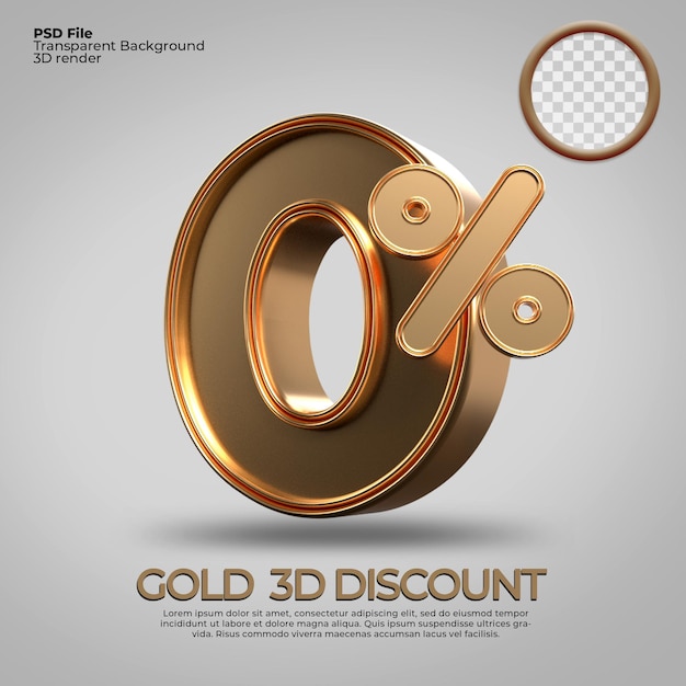 3D render number 0 percentage gold style