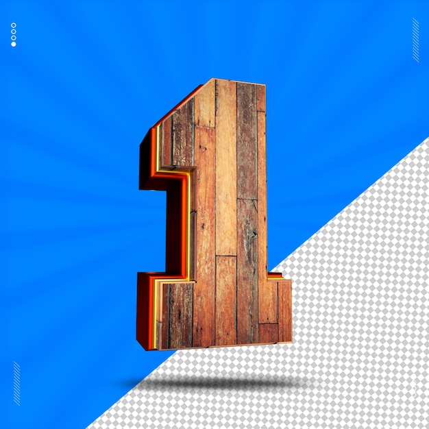 3d render number 1 font wood