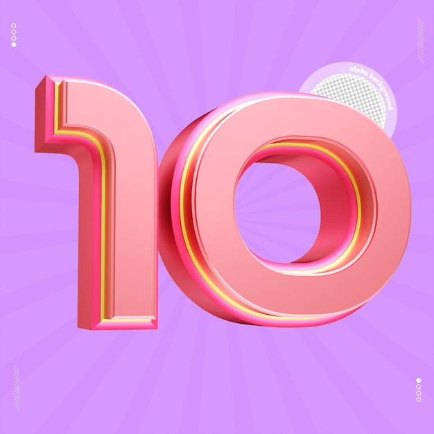 3d render number 10 font pink