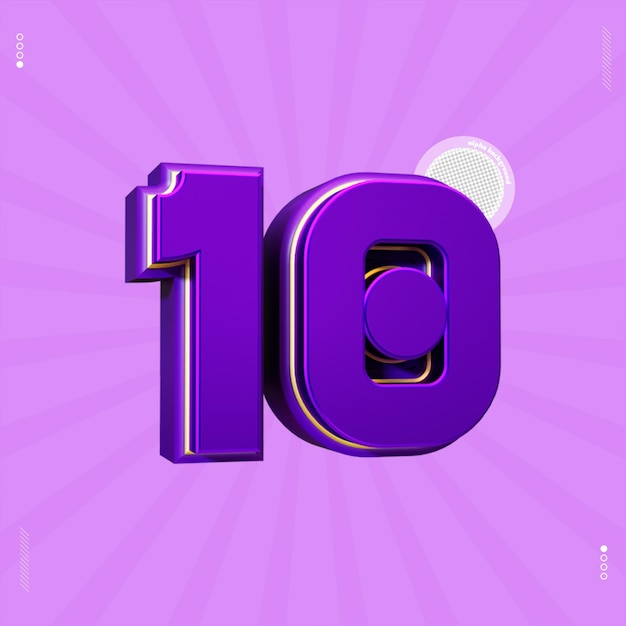 PSD 3d render number 10 font purple