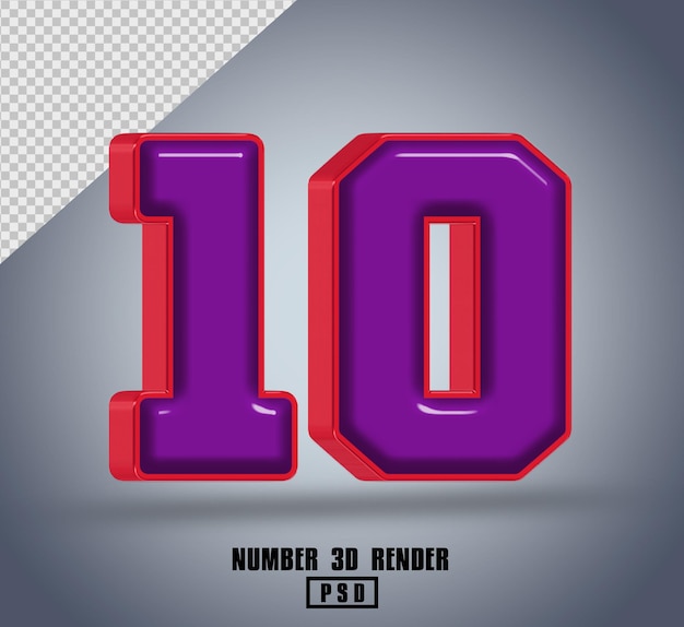 PSD 3d render number 10 red purple glossy color