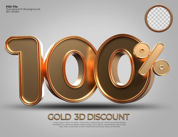 3D render number 100 percentage gold style