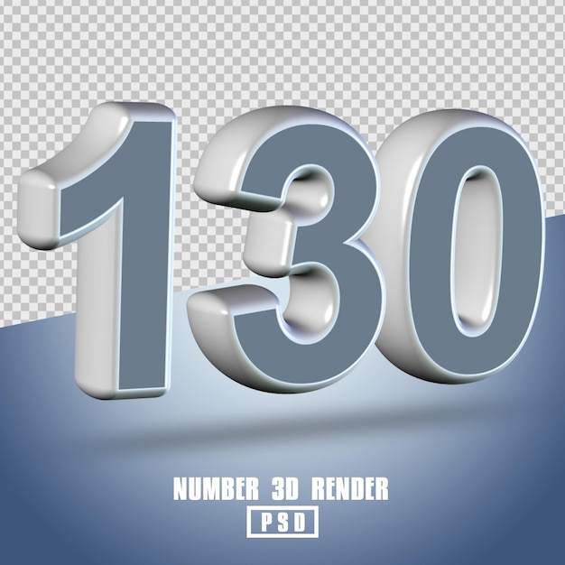 3D render number 130 grey white color