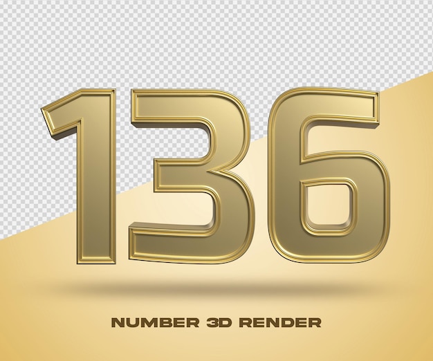 3D render number 136 gold color