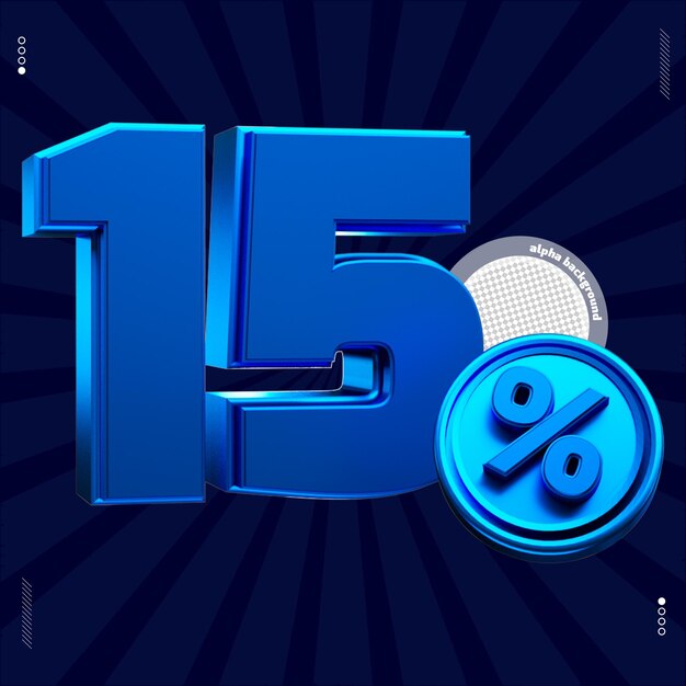 3d render number 15 percentage font blue