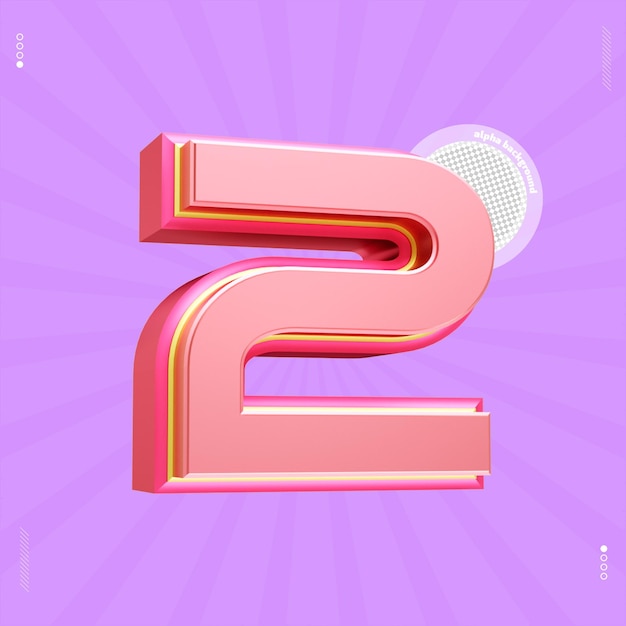 3d render number 2 font pink