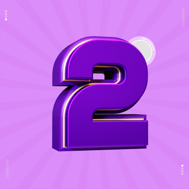 3d render number 2 font purple