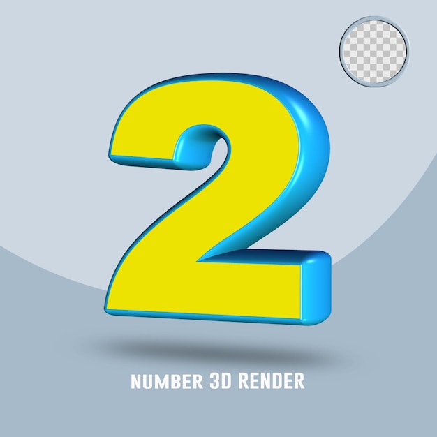 3D render number 2 yellow  light blue color