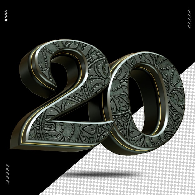 3d render number 20 font medieval