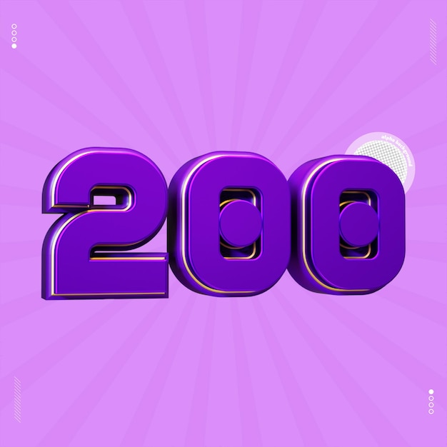 3d render number 200 font purple