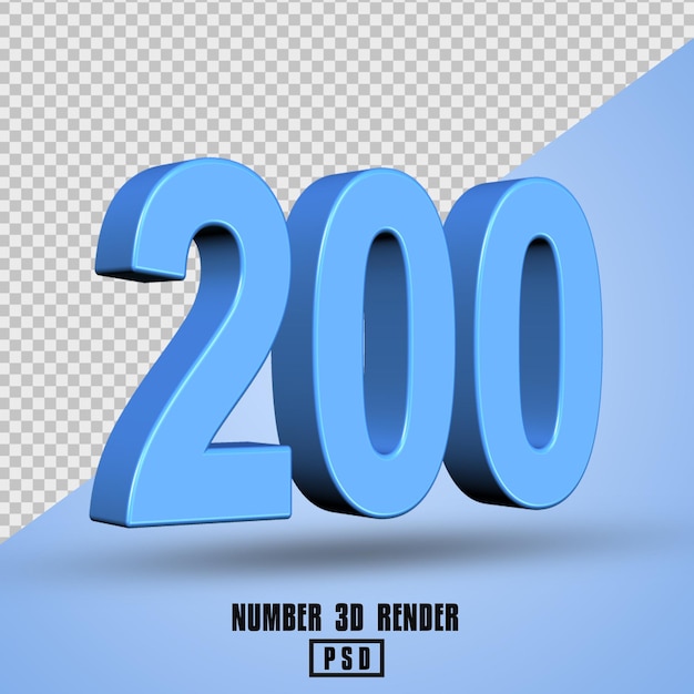 PSD 3d render number 200 light blue color