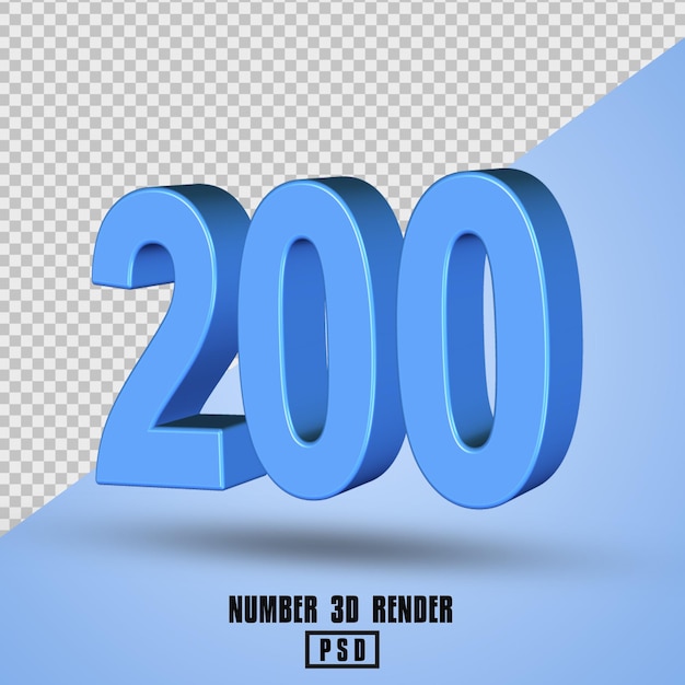 PSD 3d render number 200 light blue color