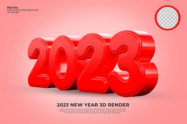 3D render Number of 2023 new year color red, white colors