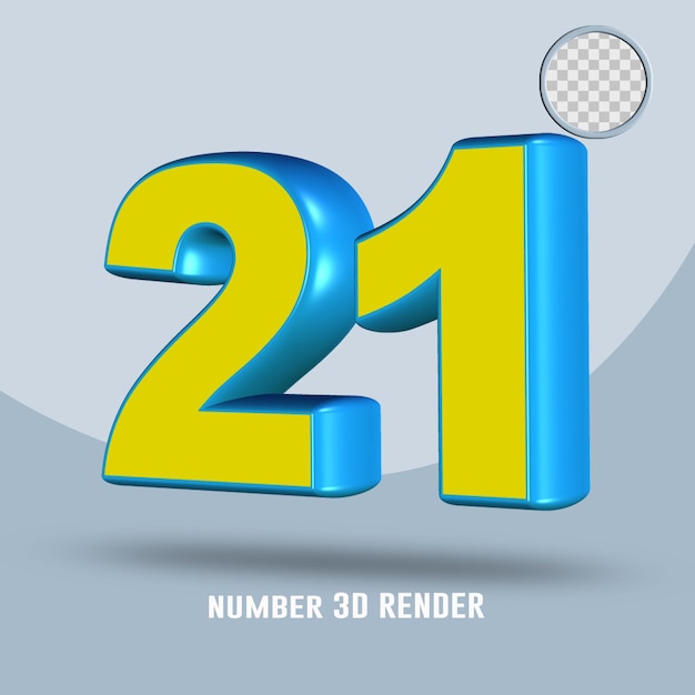 3D render number 21 yellow  light blue color