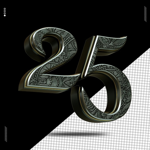 3d render number 25 font medieval