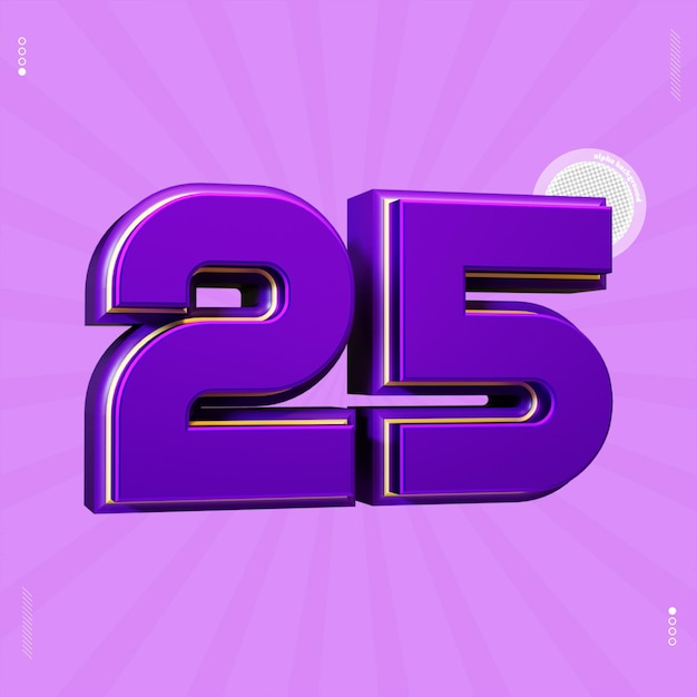 3d render number 25 font purple