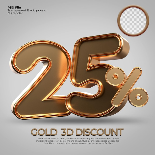 3D render number 25 percentage gold style