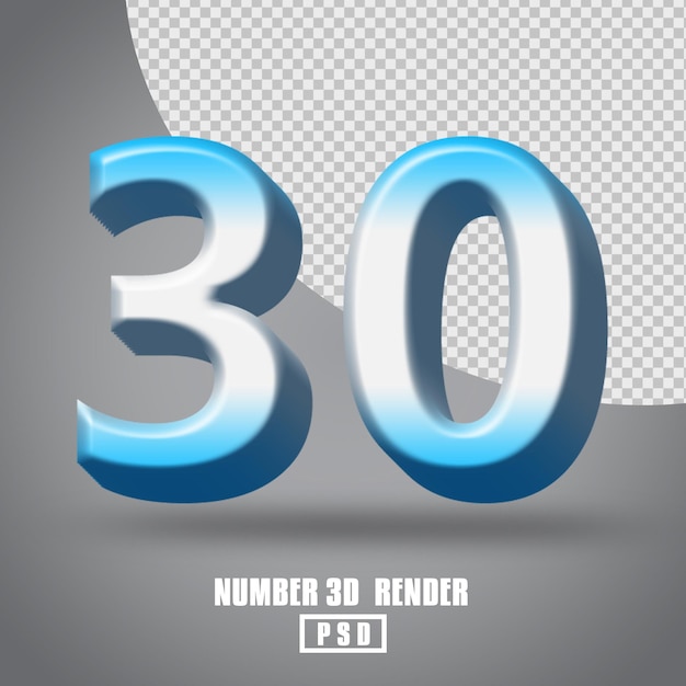 3D render number 30 blue white gradient