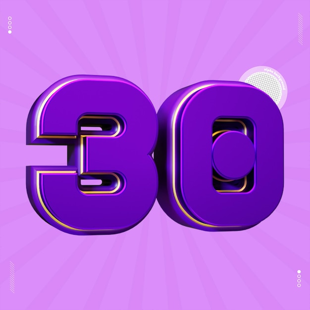 3d render number 30 font purple