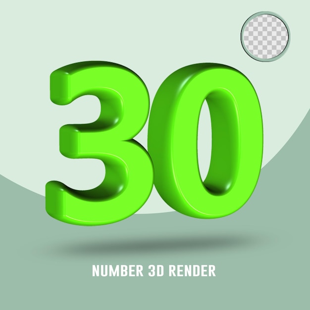 3D render number 30 light green color