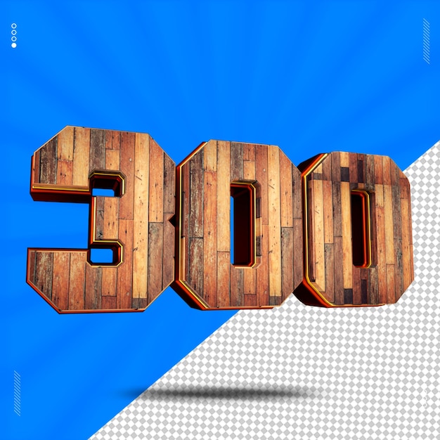 3d render number 300 font wood