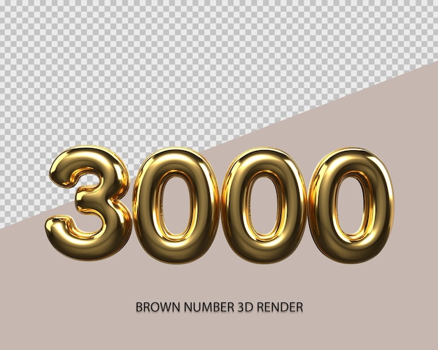 PSD 3d render number 3000 gold style transparent for price, count number