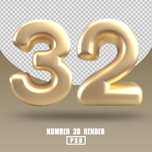 3D render number 32 gold style