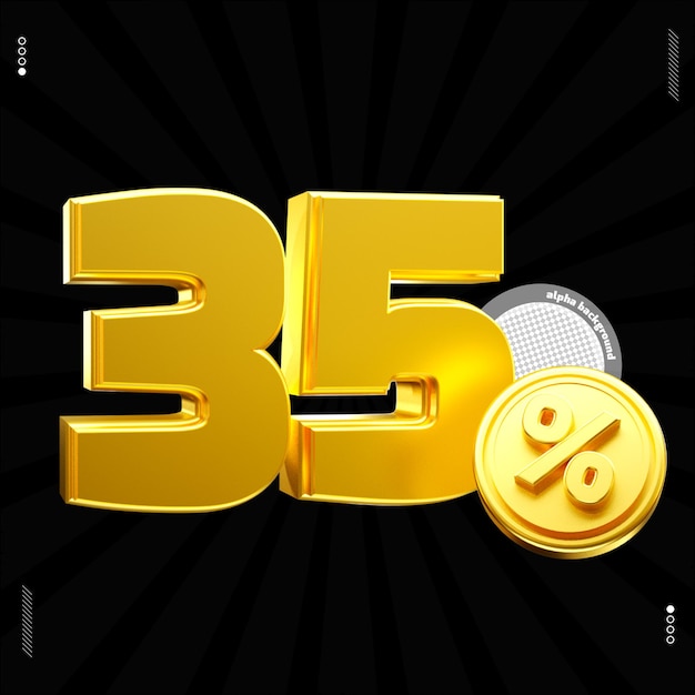 3d render number 35 percentage font gold