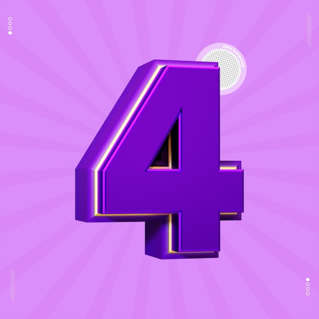 3d render number 4 font purple