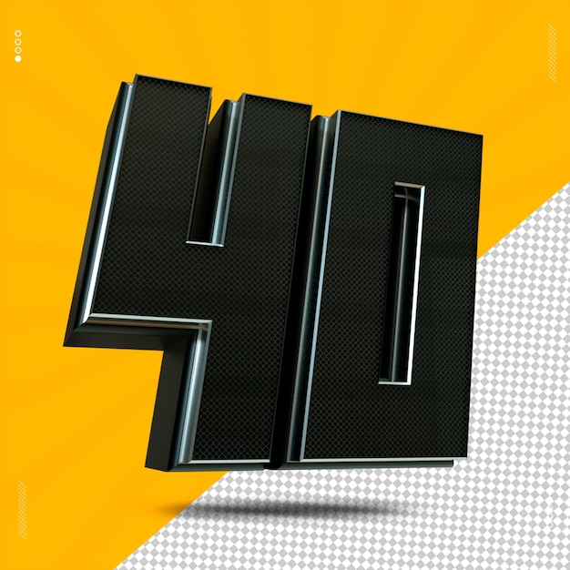 3d render number 40 font metal black