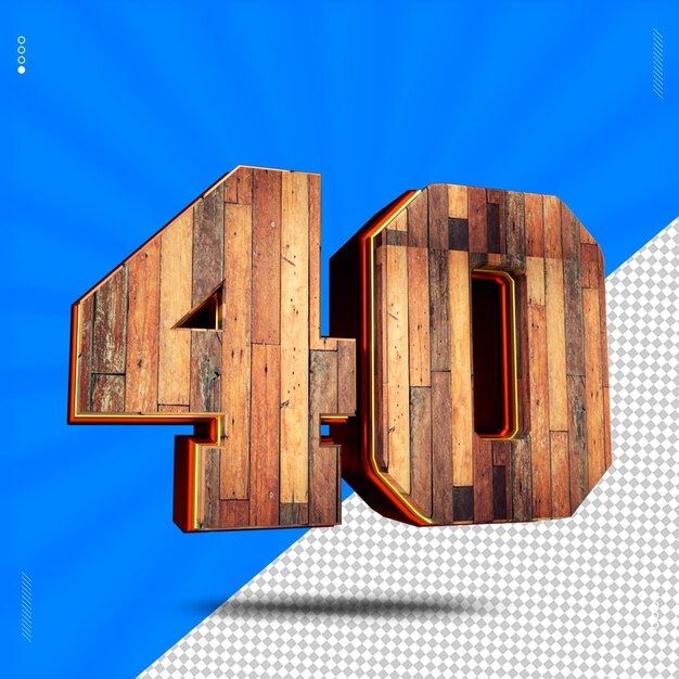 PSD 3d render number 40 font wood