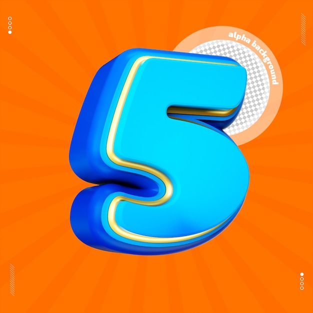 3d render number 5 font blue