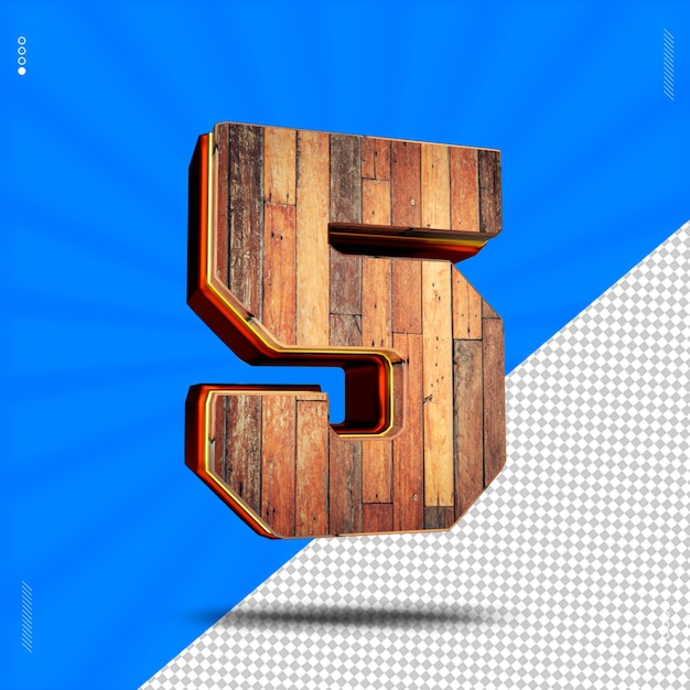 3d render number 5 font wood