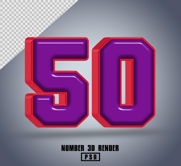 PSD 3d render number 50 red purple glossy color